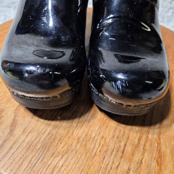 Dansko XP Womens 8/38 Professional Reflective Black Leather Slip-On Heeled Clogs - Picture 12 of 14